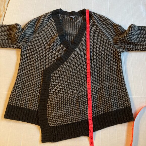 Eileen Fisher Cardigan Asymmetric Sweater Waffle Knit Black Gray  Medium - Picture 12 of 13
